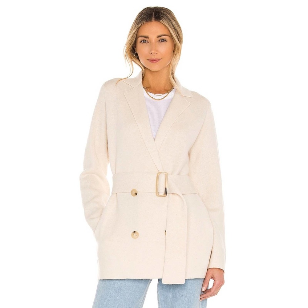 NWT Vince Belted Cashmere Merino Wool Sweater Coat in Heather Shell sz XL